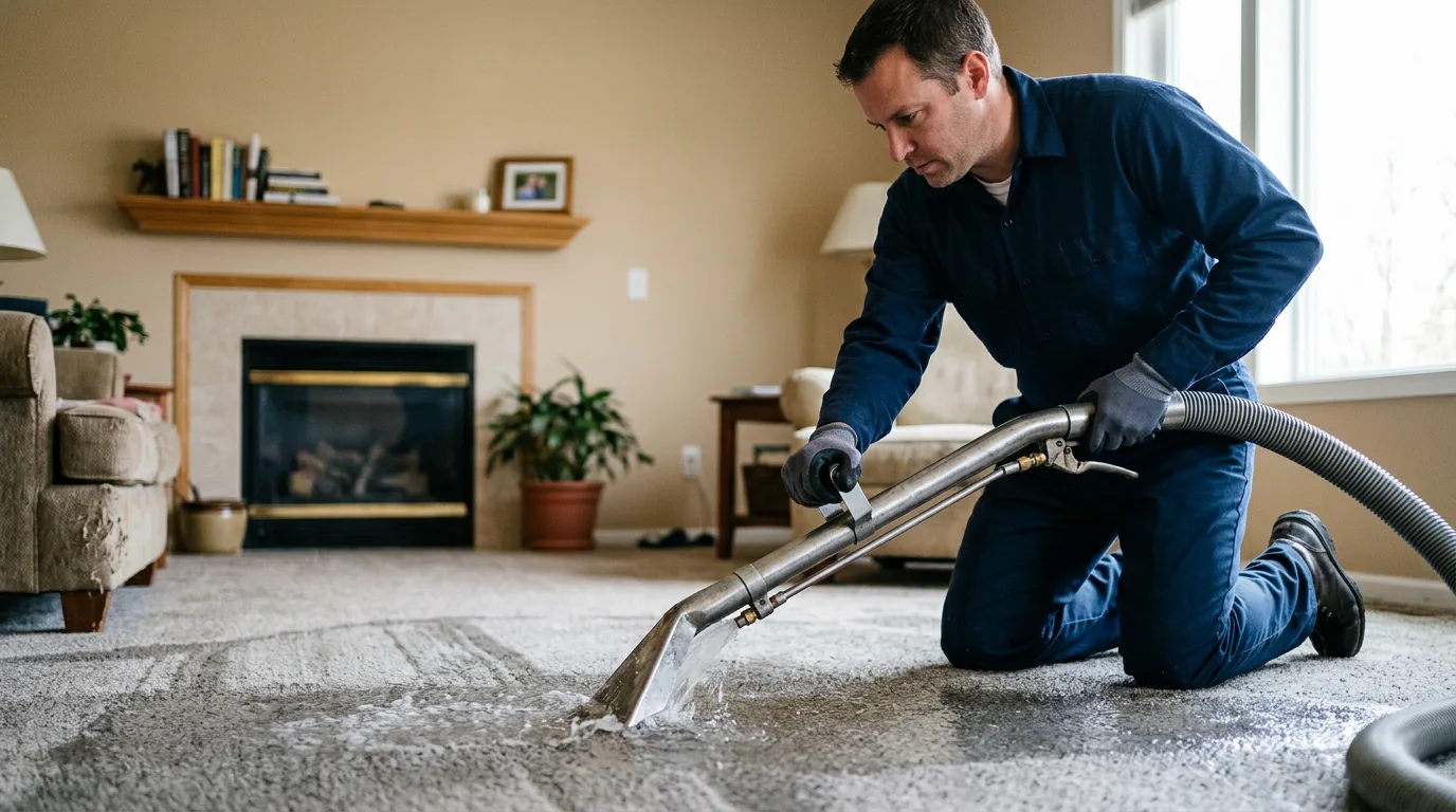 Water damage restoration technician working near Hermann, MO